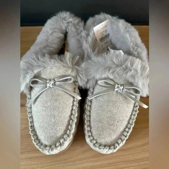 NWT • JCREW shearling lined slippers light heather grey 8 - Picture 4 of 5